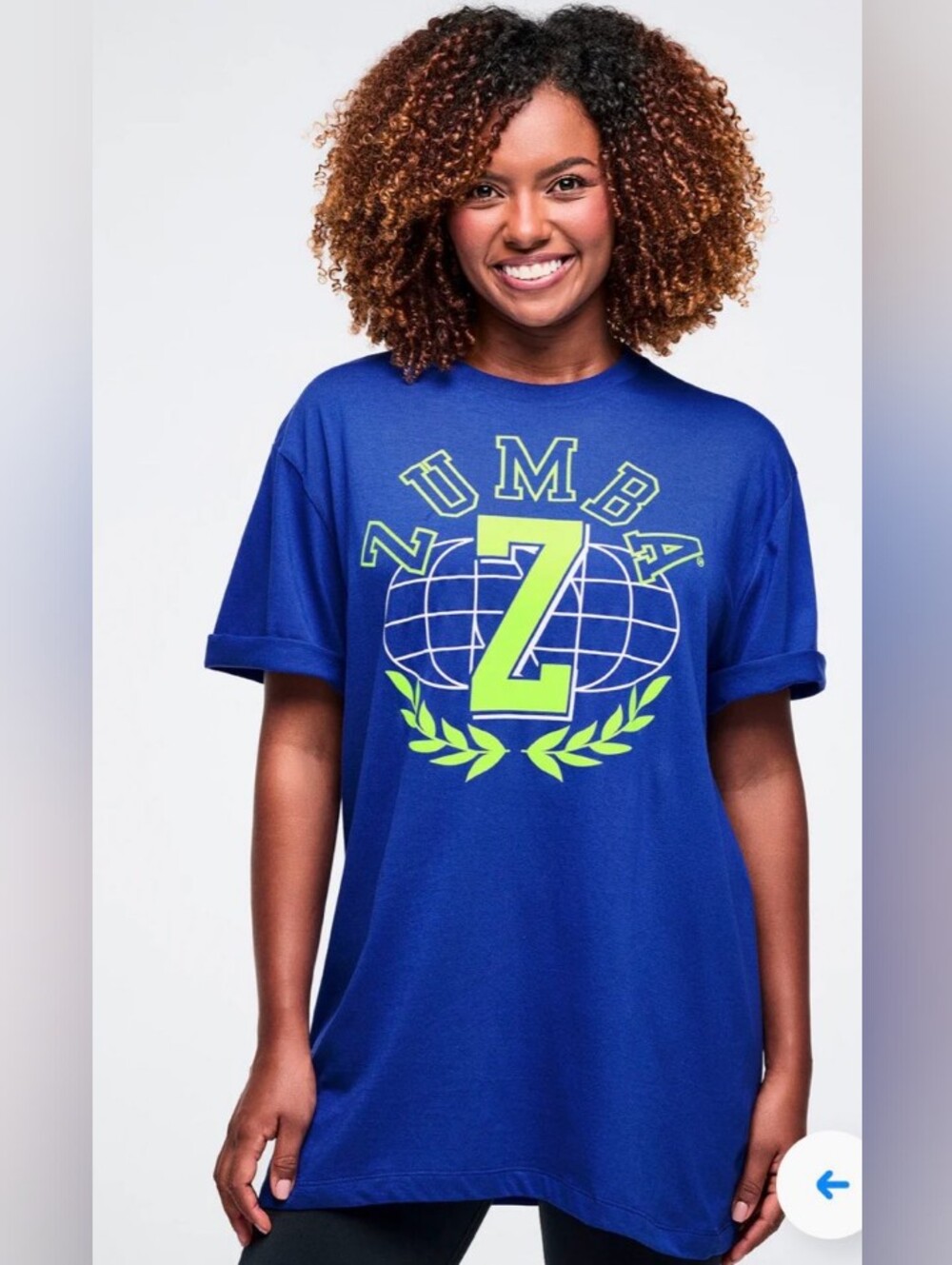 Zumba Blue Graphic Tee with Neon Green Logo